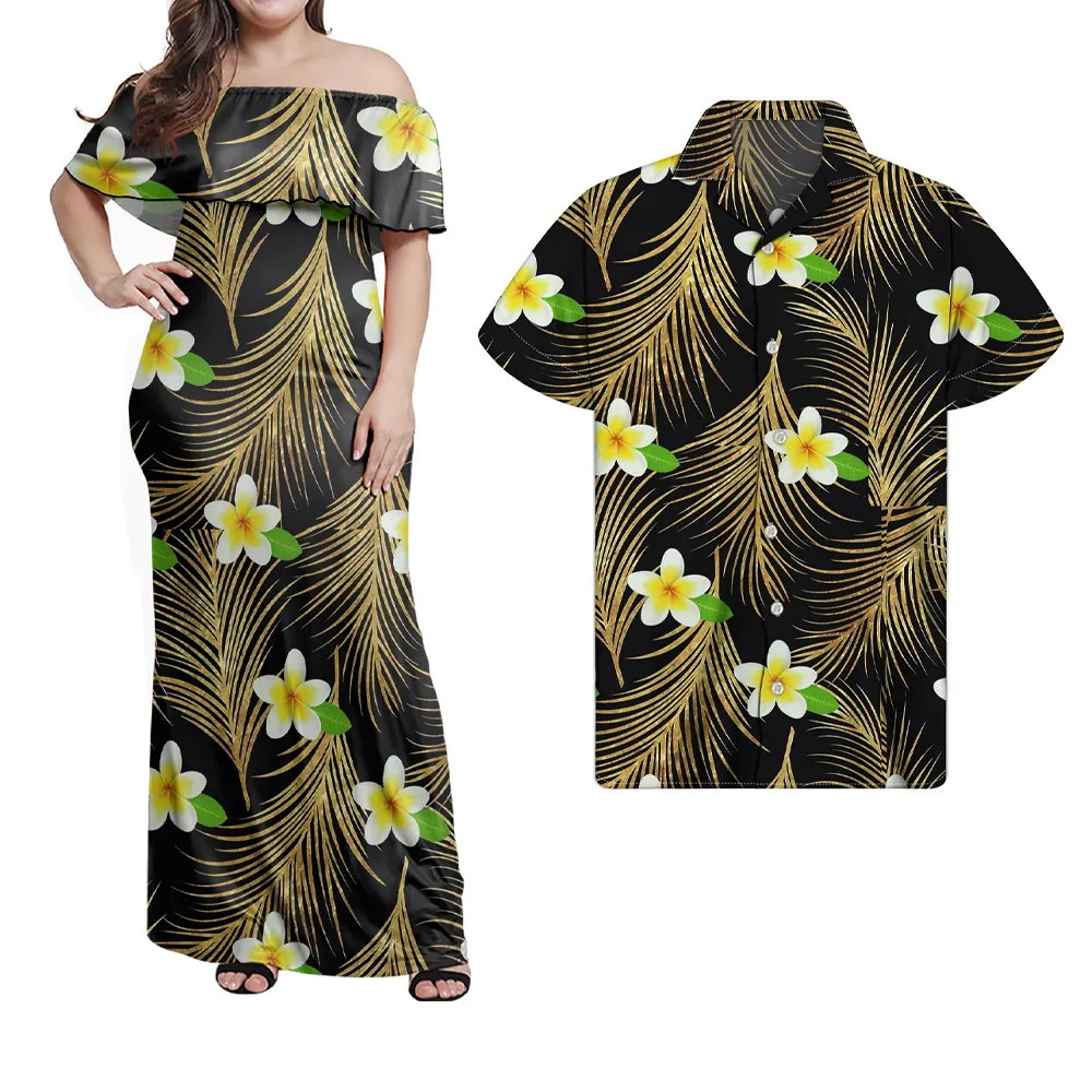 Plus size paio di vestito da estate con gli uomini di shirt personalizzata Polinesiana Samoan stampa tribale sexy dress + top 2-pezzo set