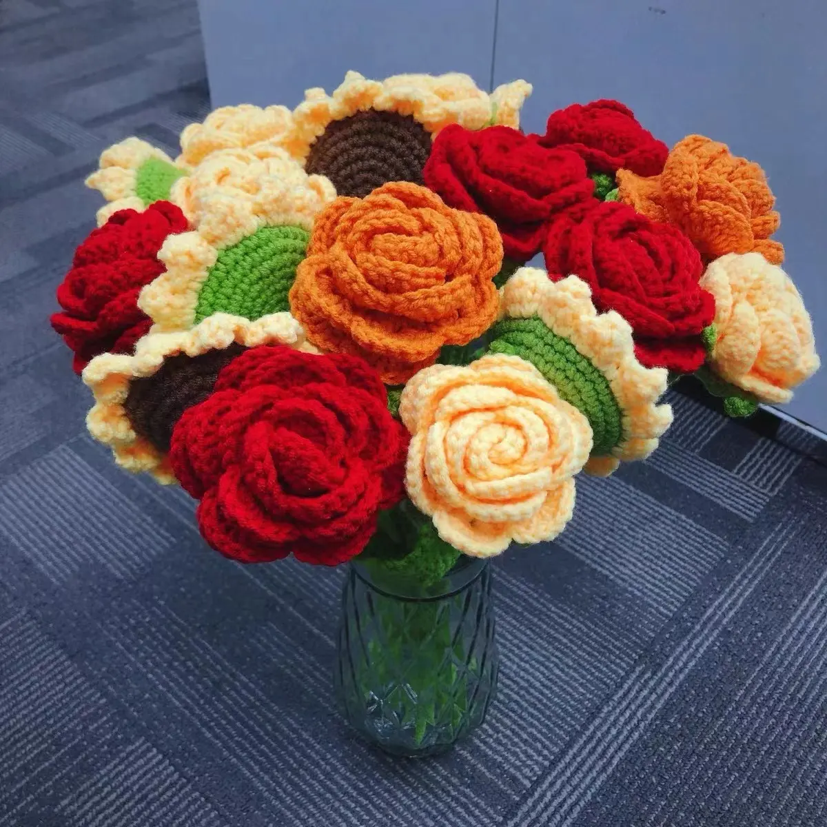 N-091 Handmade Buquê de Girassol Diy Kit de Crochê Tecido de Malha Fio De Lã Flores para a Mãe Presente de Casamento Decoração Artesanato