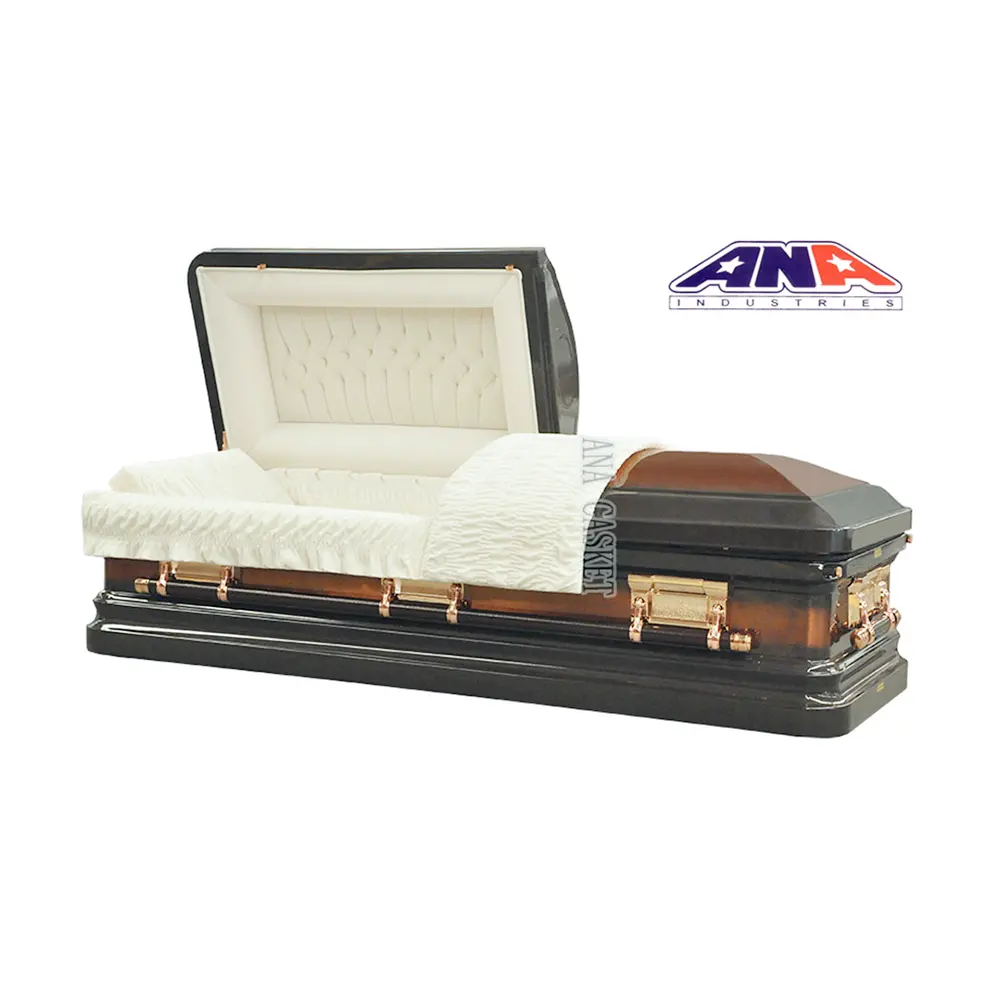 ANA Burial Funeral Round Corner 18 Gauge Steel Bronze Finish Metal Coffin WUXI Casket