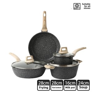 古典的な7ピースノンスティック調理器具セットクロスボーダーアルミポットブラックメタルマイファンストーン家庭料理用スープフライパンミルク - Product Image 2