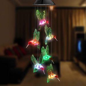 Portable Waterproof Outdoor Color Changing Six Hummingbird <strong>Wind</strong> Chimes <strong>LED</strong> Decorative Mobile Solar Hummingbird <strong>Wind</strong> Chime - Product Image 6