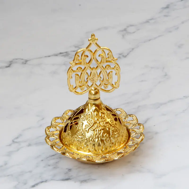 Miniquemador de incienso dorado estilo Oriente Medio, adornos de mesa árabe, venta al por mayor