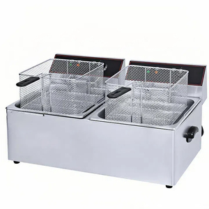 Ticari elektrikli 18L + 18L çift fritöz büyük kapasiteli paslanmaz çelik 2 tankı 2 sepet gaz fritöz 0.8mm kalınlığı yağ az