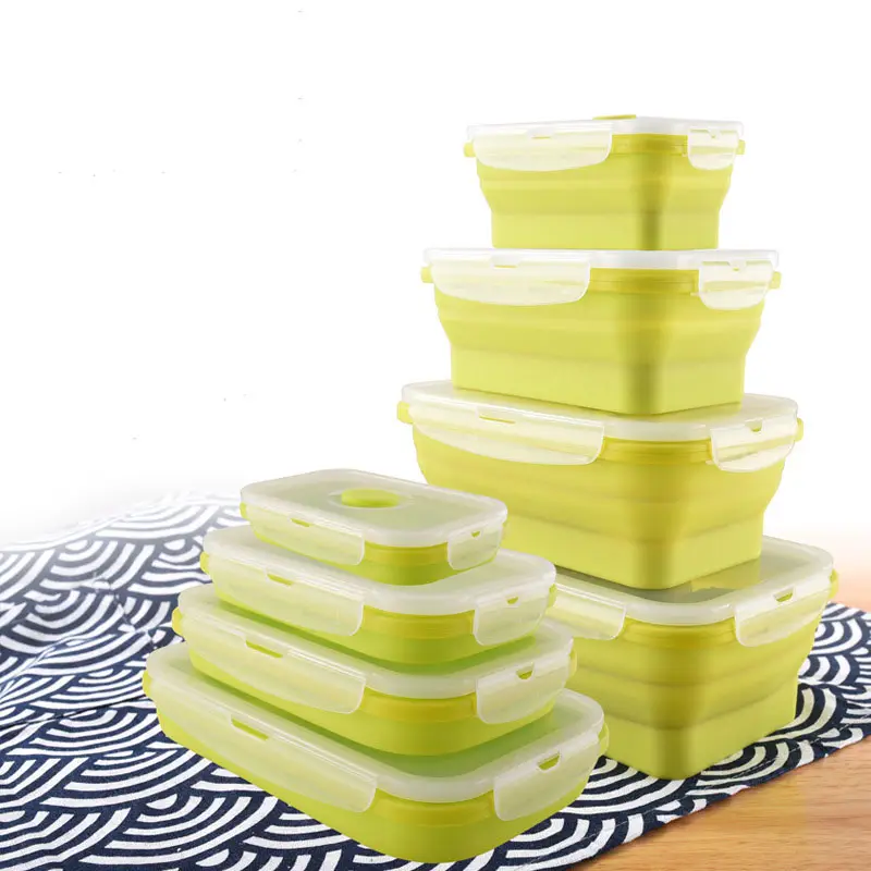 BPA gratis lipat silikon mengambil makanan wadah penyimpanan makanan makanan sisa kotak makanan dilipat Bento kotak makan siang