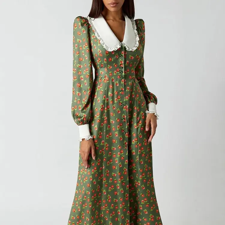 Enyami-vestido femenino de manga larga para Primavera, traje femenino de manga larga con estampado Floral y cintura alta, Estilo Vintage elegante, 2023