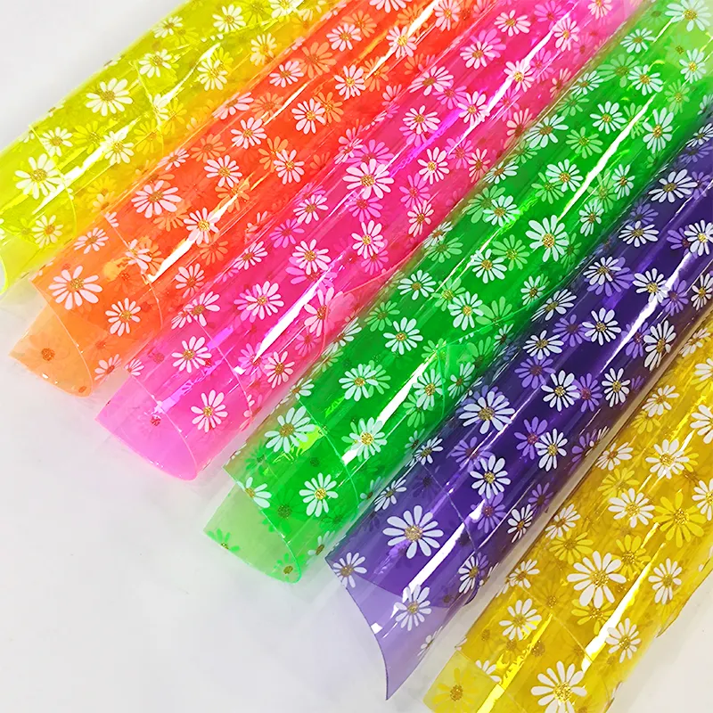 30X135Cm 0.4Mm Berwarna Daisy Dicetak PVC Vinyl Kain Glitter BUNGA Pola Jelly Kain untuk Tas Kerajinan Jahit Patchwork DIY