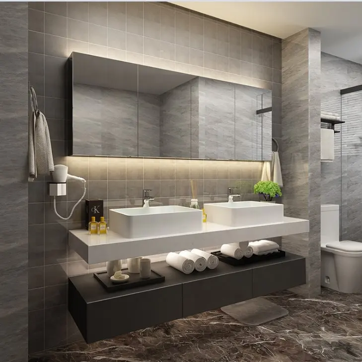 A buon mercato da parete commerciale montato doppio lavello vanità bagno moderno lacca bagno, hotel Progetto di mobiletto del Bagno Vanità