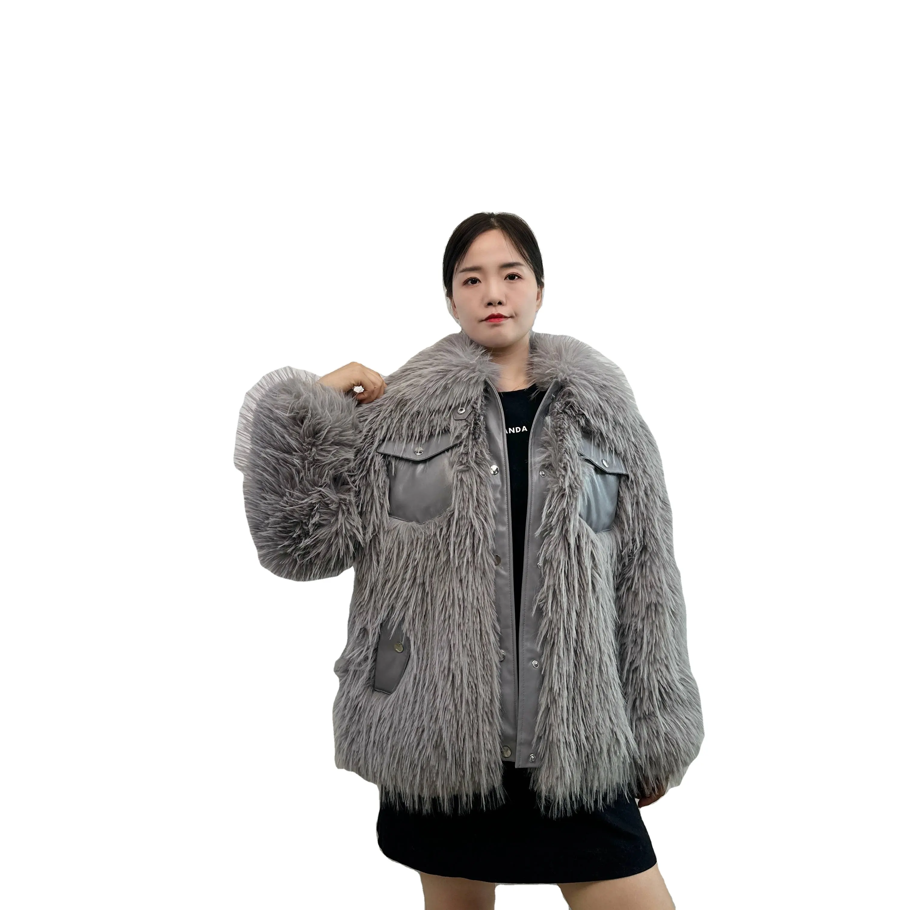 Yüksek kalite güzel tasarım sıcak satış uzun moğol Faux kürk palto kızlar bayanlar kadınlar için