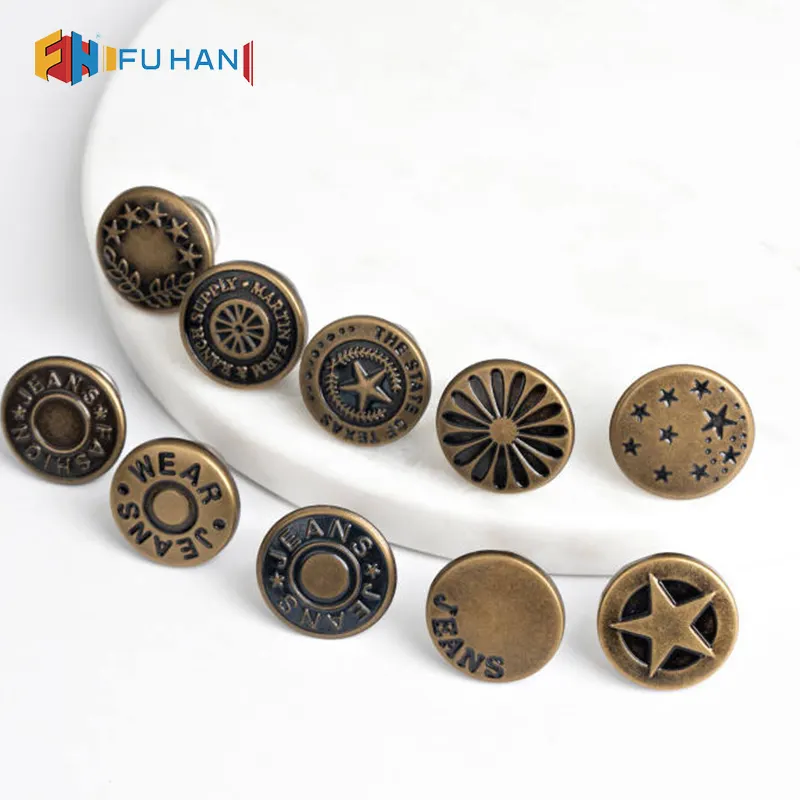 Snap Button Custom logo embossed zink alloy Metal Gold Silver Black Denim Shank Jeans Buttons and Rivets for Jeans clothes