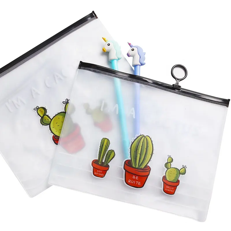Transparente wasserdichte Datei mit Kaktus muster Hohe Kapazität Halten Sie eine Meile benutzer definierte Bleistift beutel tasche heraus
