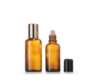 5ml 10ml 15ml 20ml 30ml 50ml空の琥珀色ガラスロールボトル付きメタルローラーボール付きブラック/ゴールドキャップエッセンシャルオイル香水用 - Product Image 6