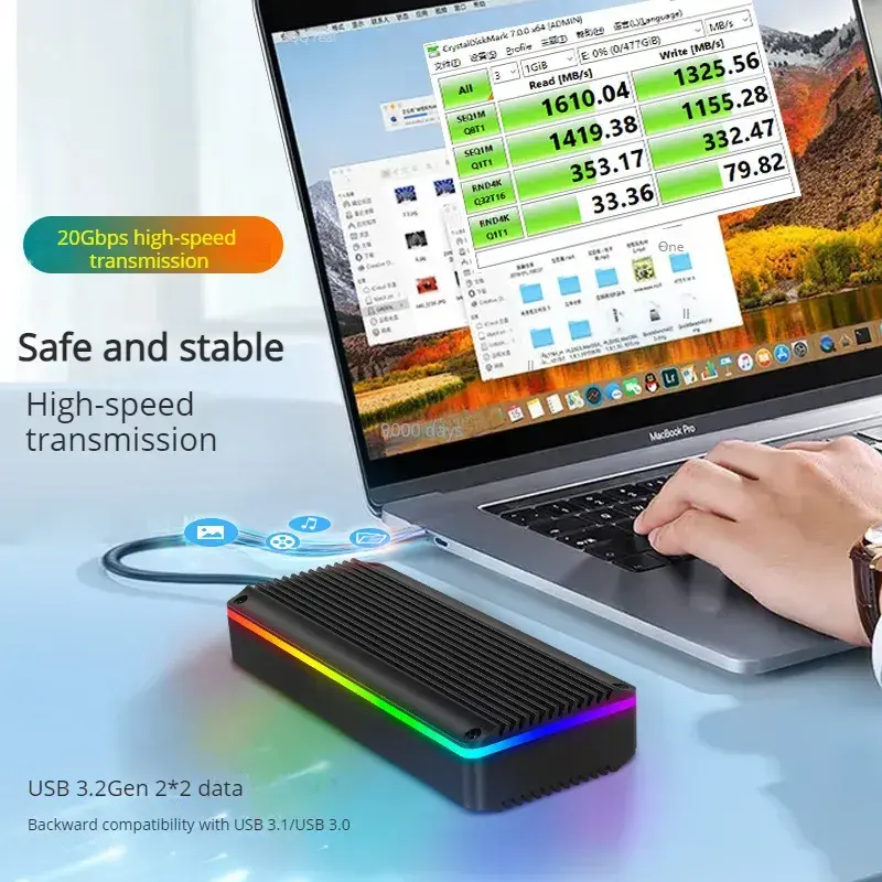 M.2 casing aluminium eksternal untuk Laptop USB khusus Gen 3.2 Solid-State kotak Drive tersedia