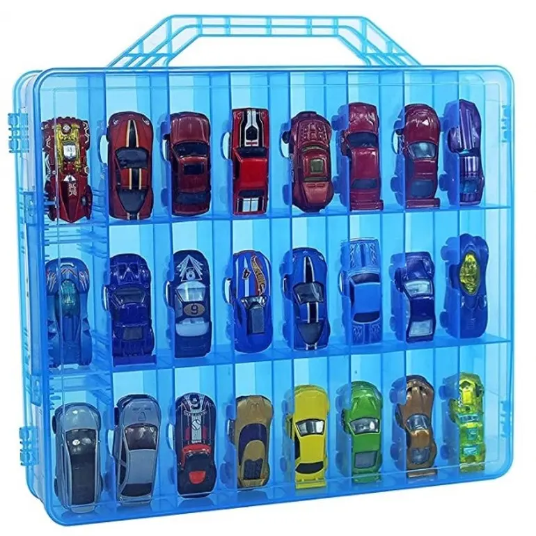 Organizador portátil de juguetes, caja de almacenamiento con doble cara, 48 compartimentos, Compatible con muñecas sorpresa, coche de juguete