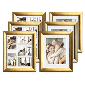 11x14 Collage Picture Wood <strong>Frame</strong> with Real Glass and <strong>White</strong> Mat for 5 <strong>4x6</strong> Picture Gold - Product Image 3