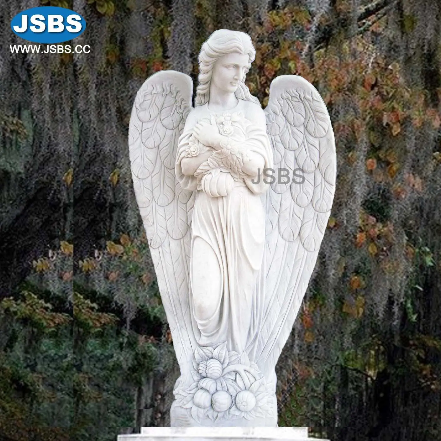 Pedra natural tamanho de vida, pedra branca de mármore gravura de anjo estátua de cascalho