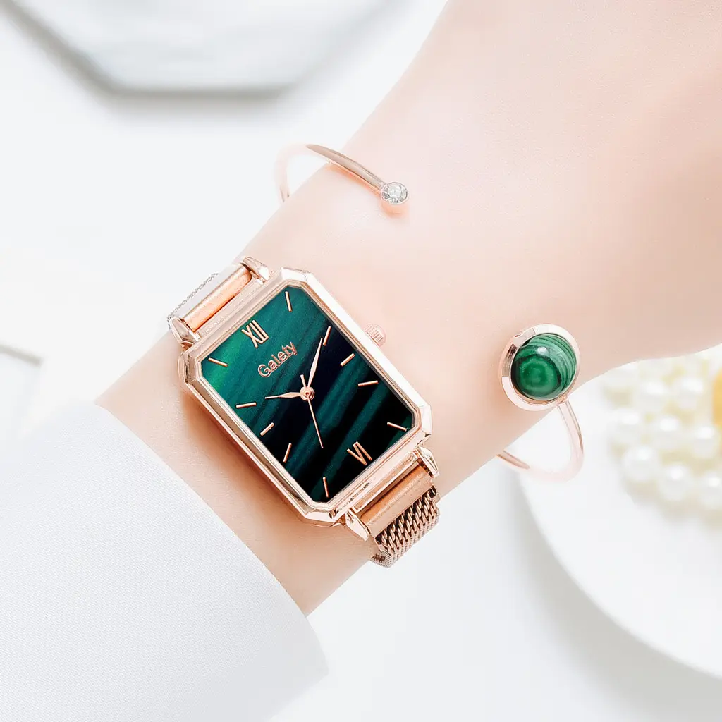 WJ-10925 New Alloy High-profile Luxury Mesh With Small Green Wristwatch Trend Women Square Quartz Watches