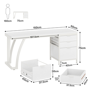 Tribesigns White <strong>Computer</strong> Desk with 3 Drawers, Modern PC Desk with File Storage, 59-Inch Writing <strong>Table</strong> Workstation - Product Image 6