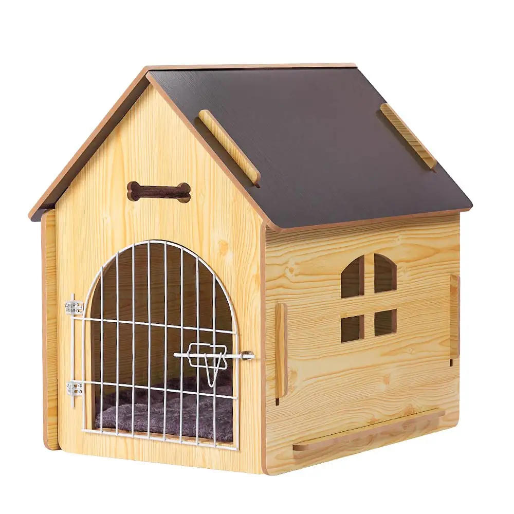 Modernes Luxus hölzernes großes Haustier Hund Katzenkäfig und Häuser Hundekennel Indoor- und Outdoor-Haus mit Metallkäfigtür