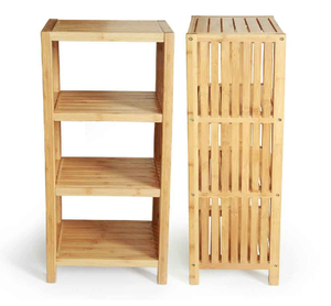 <span class=keywords><strong>4</strong></span>-Tier Natuurlijke Bamboe Badkamer Plank Multifunctionele Handdoekrek Opbergrek Houder Staande Plank Organizer - Product Image 1