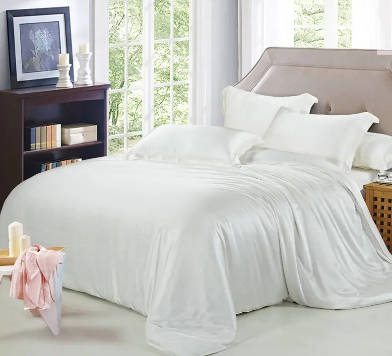 Oeko perlengkapan tempat tidur sutra Satin murni, 22mm Set selimut penutup sutra murbei 6A, seprai pas untuk 4 buah