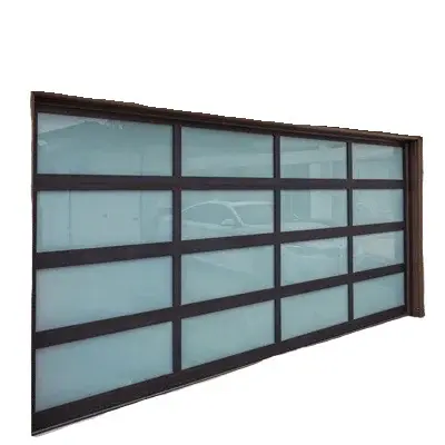 Komersial kaca hitam Modern kaca tampilan penuh pintu garasi 16 kaki kaca cermin aluminium pembagi penglihatan penuh pintu garasi
