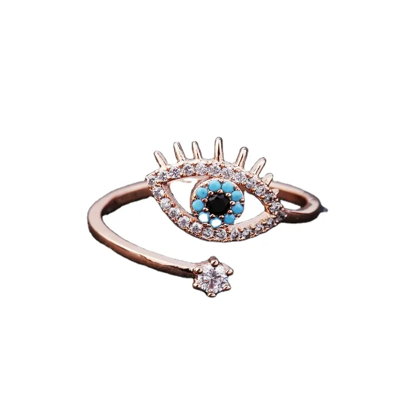 Bague en zirconium turquoise, œil de démon, haute qualité, pour fille, micro ensemble, ouvert, coréen