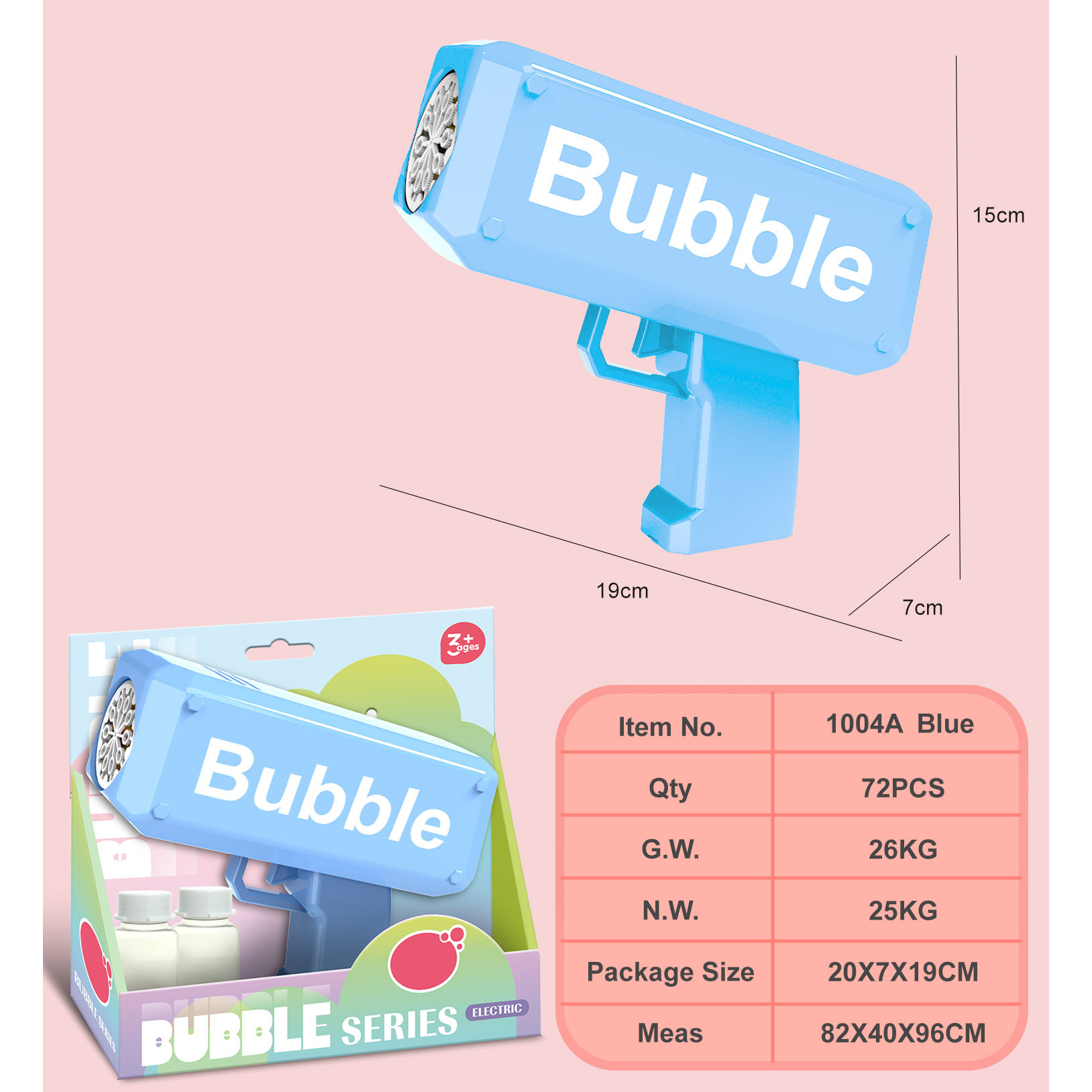 Blue 10-hole bubble gun, 40ml water * 2, display box