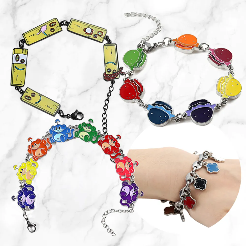 Charme en alliage d'acier inoxydable personnalisé Bracelet en métal émaillé Cartoon Cute Logo Fashion Jewelry Bracelets Charms With Free Design