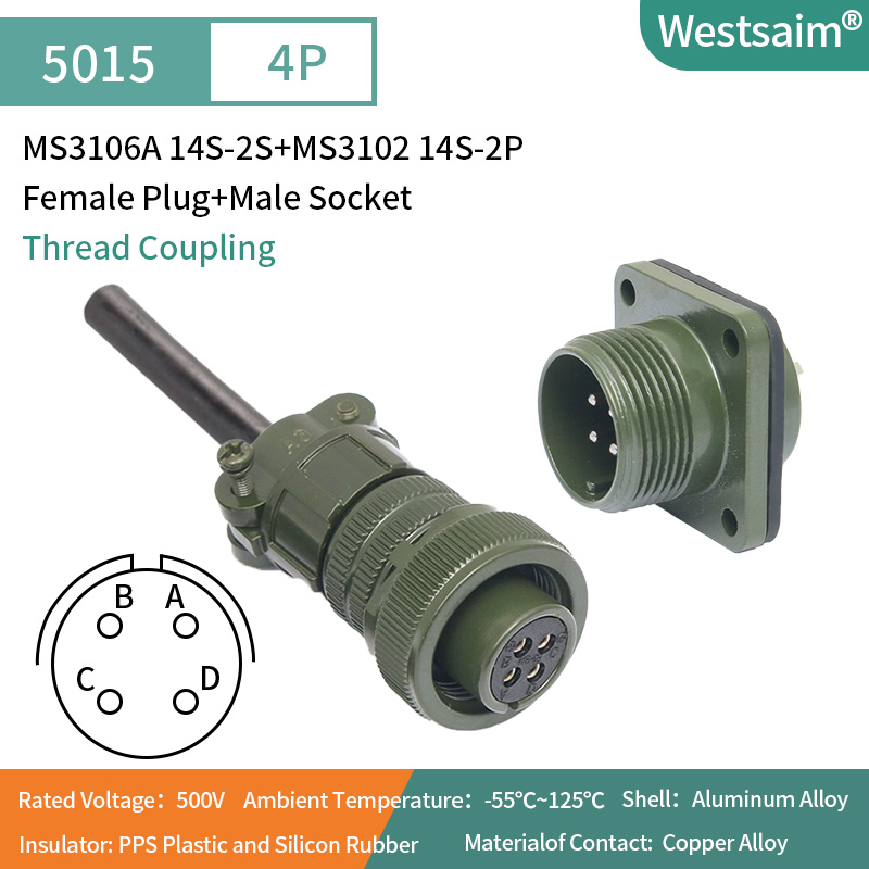 MS3106A 14S-2S + MS3102 14S-2P Fiche femelle + prise mâle