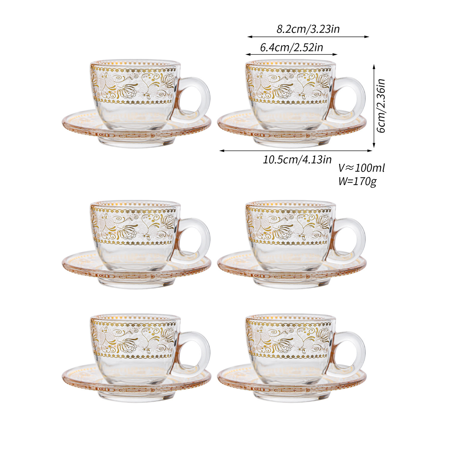 Golden Flower - 6 cups and 6 dishes