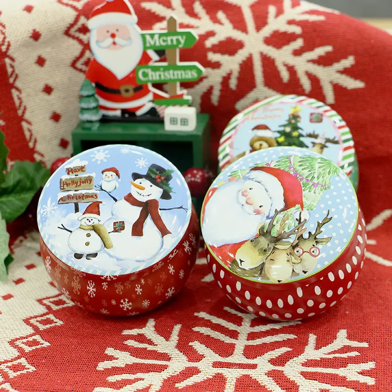 2.2OZ Natal Série Fábrica Venda Direta Metal Tin Jar Cera Planta Vela Caixa De Presente Natal Perfumado Vazio Vela Frascos De Luxo