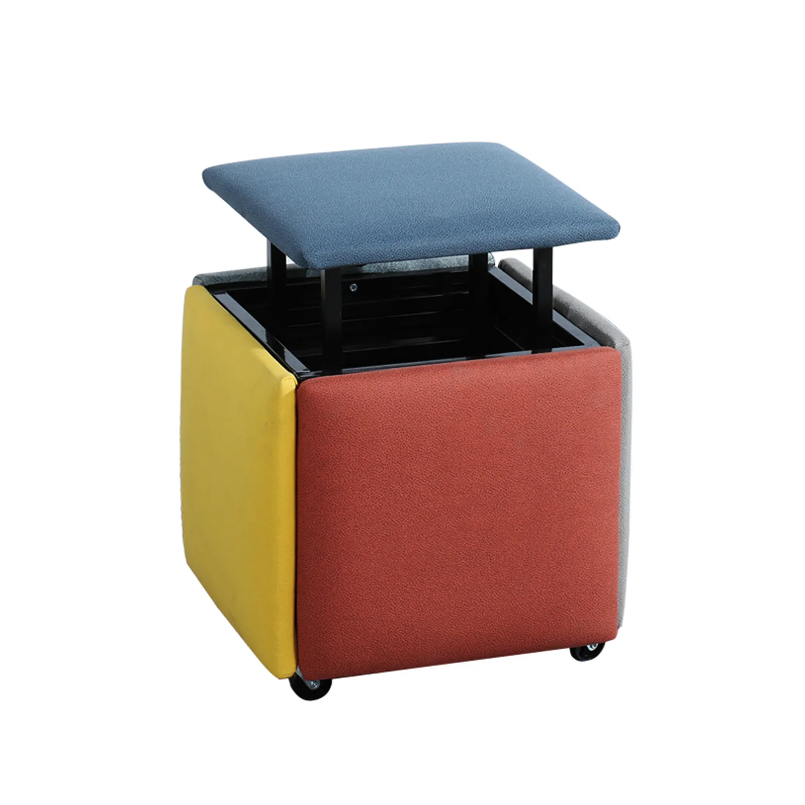 Combination Stools 5 in 1 Stackable Square Ottoman with Cushion Foot Rest Stool Fabric Padded Seat Rubik's Cube Sofa