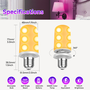 หลอดไฟ LED แบบชาร์จไฟได้สำหรับตกแต่งในร่มความสว่าง360องศาหรี่แสงได้5200มิลลิแอมป์แบตเตอรี่หลอดไฟ LED RGB แบบไร้สาย - Product Image 4