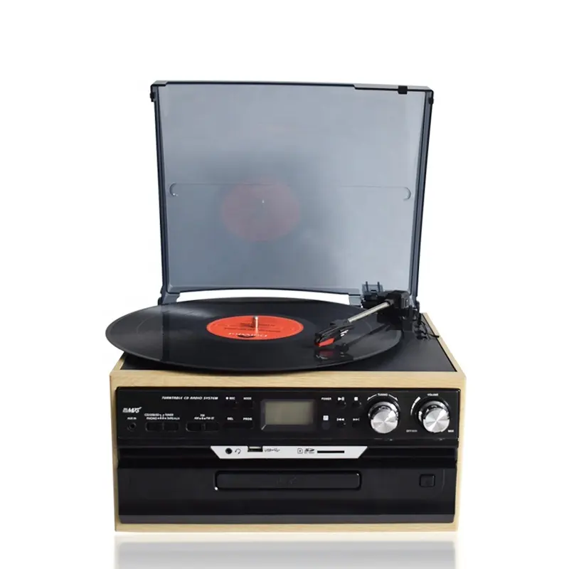 Multi gramófono fonógrafo tocadiscos y reproductor de vinilo con CD USB SD grabación AUX entrada AM FM RadioCassette y Rca LINE OUT