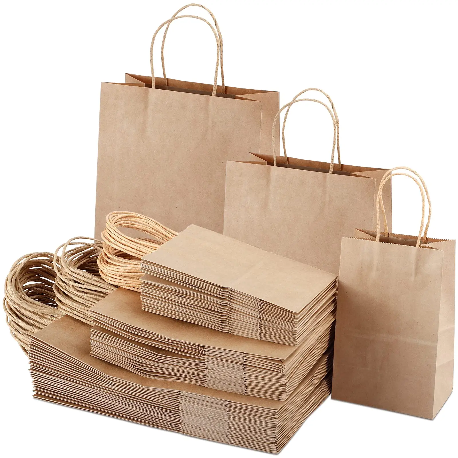 अनुकूलित डिजाइनर लोगो मुद्रित Recyclable biodegradable ब्राउन सादे लोगो मुड़ संभाल के साथ पैकिंग क्राफ्ट खरीदारी पेपर बैग