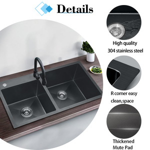 Bán buôn hiện đại thép không gỉ bát đôi Bồn Rửa Nhà Bếp SUS304 dưới màu đen handmade undermount chống xước - Product Image 3