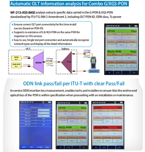 WF-213-XGS-BASE PON OLT PON-ID XGSPON test cihazı OLT PON-ID ODN sınıfı Tx güç güç seviyesi ve ODN bağlantı kaybı geçişi/başarısız başına ITU-T - Product Image 2