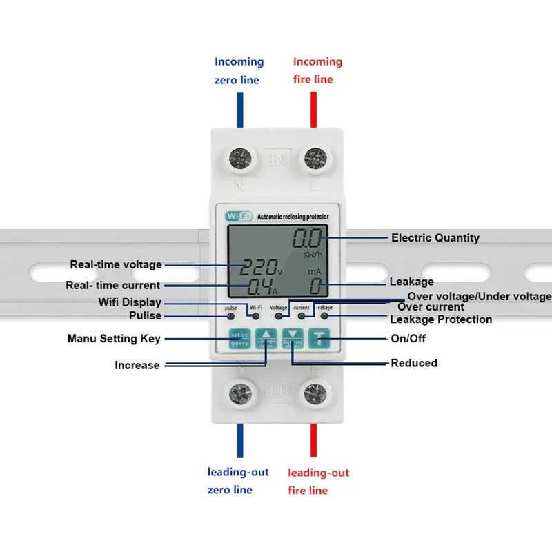 220/230VAC 63amp Compteurs électriques intelligents WIFI TUYA Protecteur de fuite de terre sur sous tension