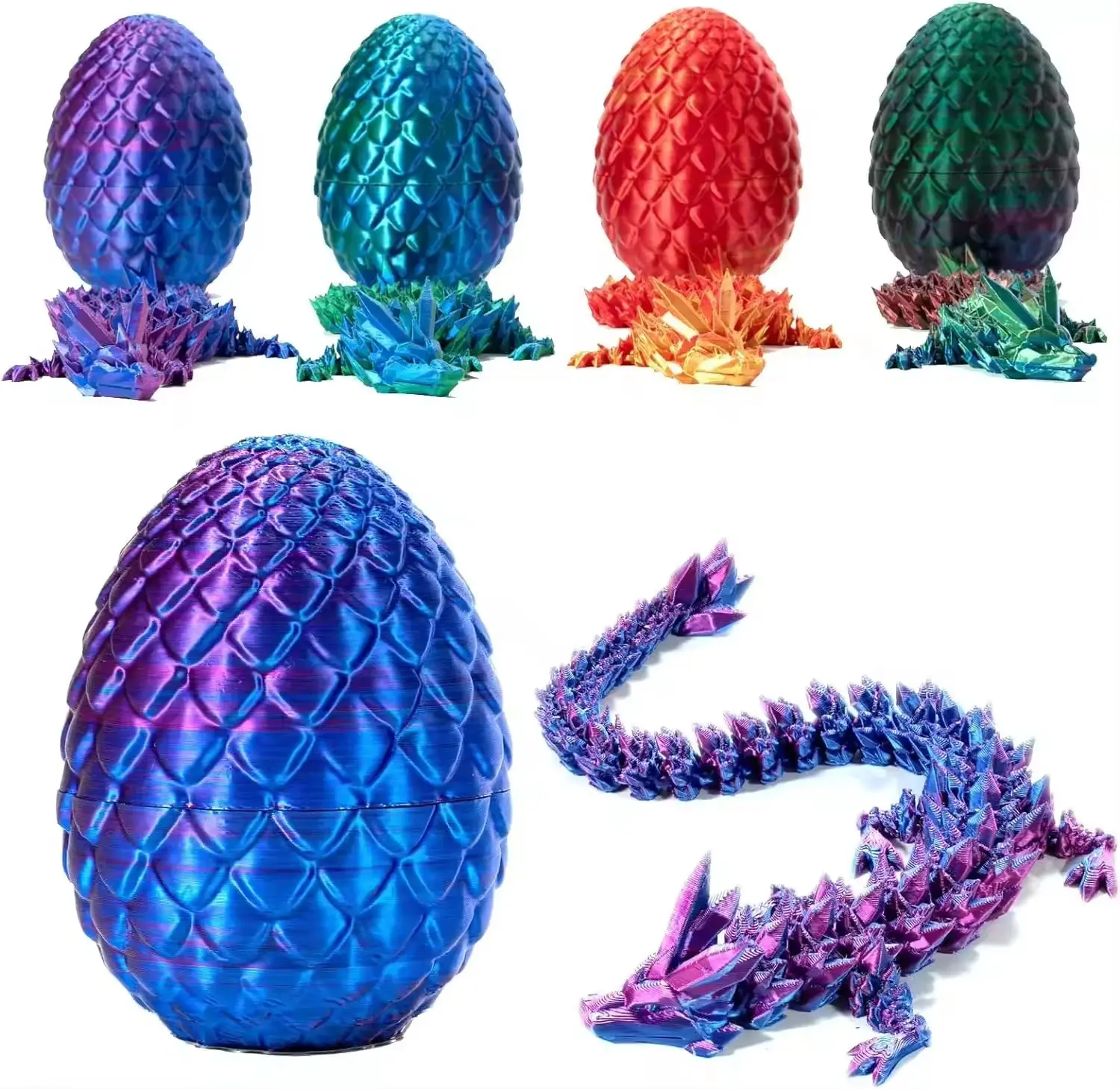 Allogogo Set di uova di drago stampate 3d giocattolo da tavolo ornamento decorativo regali pietra preziosa giocattolo drago cinese articolato
