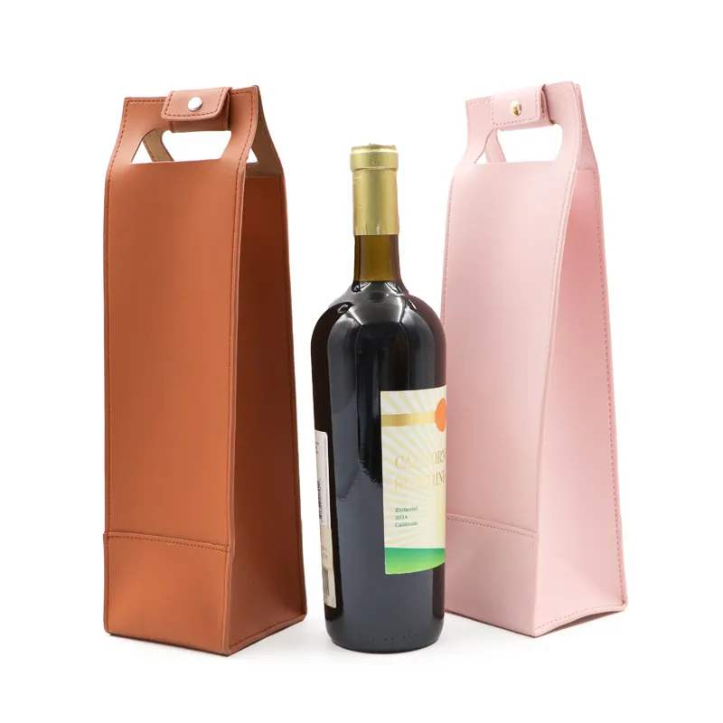 Ready to Ship Vegan Faux Leather Wine Bottle Carrier Bag Holder Corporate Gift Wine Bottle Tote With Opener Holder