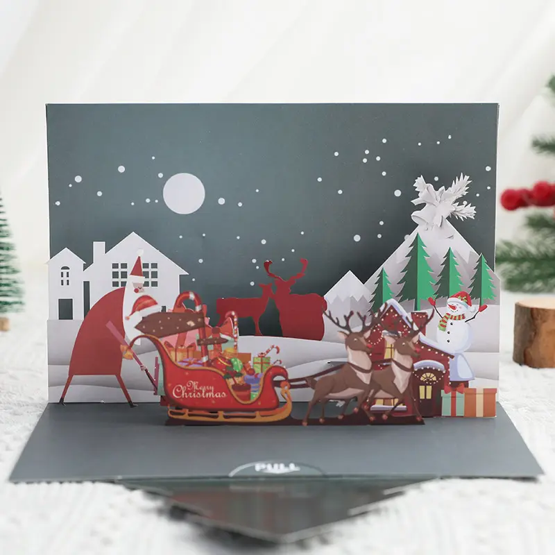 2022 eco-friendly natale colorato stampa Souvenir cartoline carte regalo 3D Pop-Up albero fatto a mano biglietto di auguri di natale