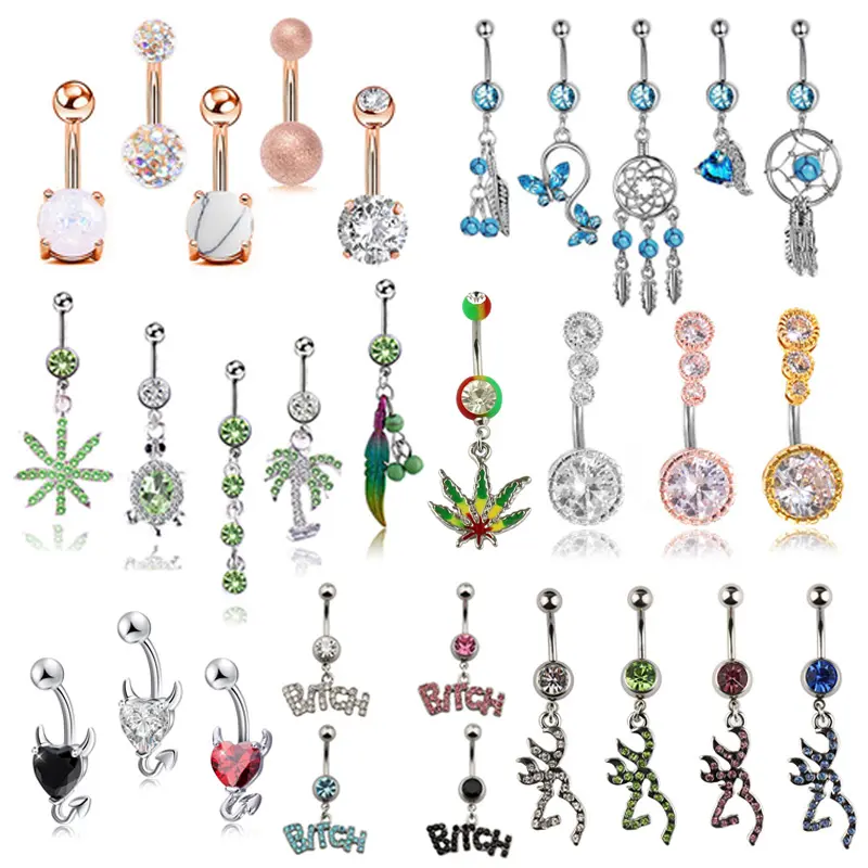 1pc Navel Rings Belly Button Ring Piercing 14グラムStainless Steel Dangling Ombligo Bar Stud Barbell SexyためWomen Body Jewelry