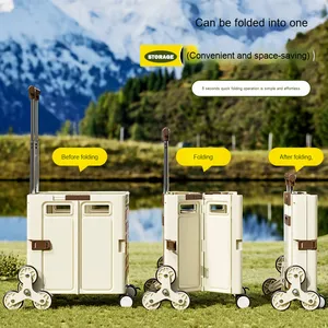 फोल्डेबल आउटडोर पिकनिक कैंटर ट्रोली ने किराने की खरीदारी के लिए सीढ़ी के साथ पेप प्लास्टिक फूड स्टोरेज गाड़ी - Product Image 2