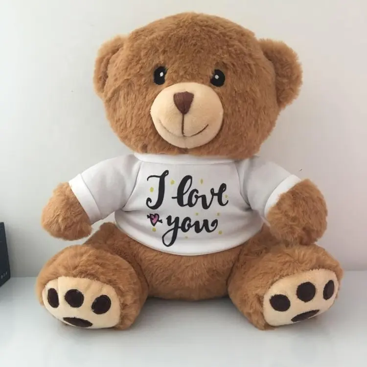 Campione gratuito personalizzato Personalizza farcito peluche teddy bear con T shirt/CE CPSIA peluche teddy bear toy con logo stampa/orso giocattolo