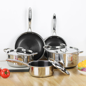Bán buôn Nhà Bếp 8 cái tri-ply thép không gỉ nấu ăn <span class=keywords><strong>Pan</strong></span> và <span class=keywords><strong>Pot</strong></span> <span class=keywords><strong>Set</strong></span> Cookware sets với tùy chỉnh xử lý - Product Image 1