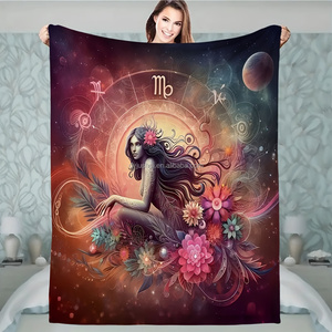 הדפס <span class=keywords><strong>virgo</strong></span> horoscope הניתן להתאמה אישית 100% פוליאסטר מתקפלת ספת נסיעות משרד להשתמש שמיכה בסגנון קריקטורה