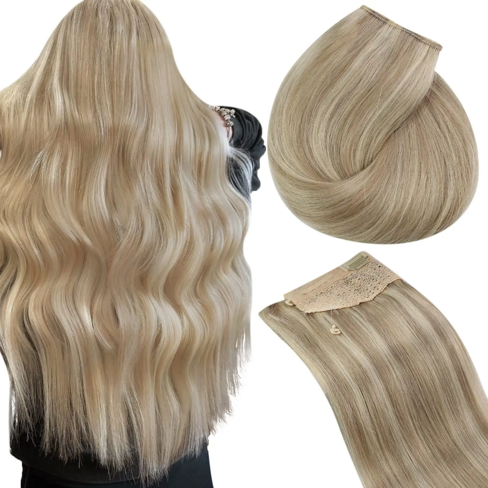 Extensão de cabelo transparente, extensão de cabelo com fio invisível