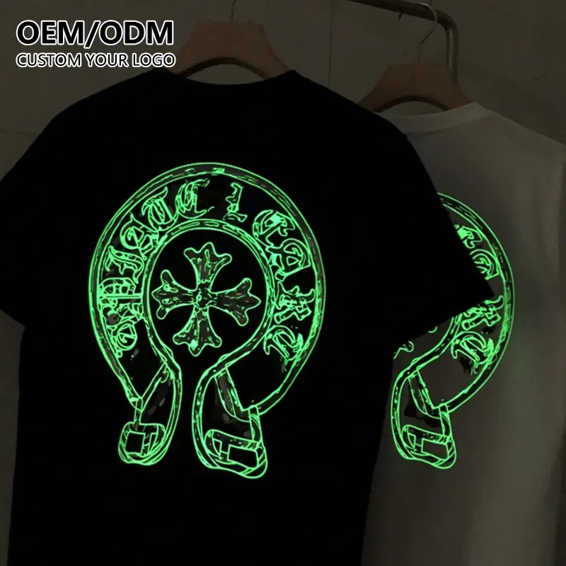 OEM Camiseta wholesale tshirt custom reflective fluorescence design tee mens t-shirt print graphic logo Luminous t shirt for men