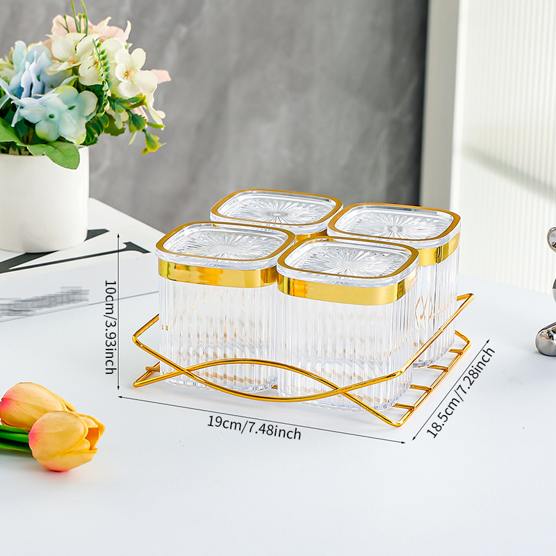 C-shaped transparent gold-rimmed square airtight container