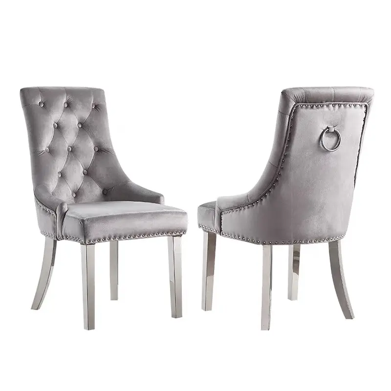 Muebles modernos de lujo para el hogar, sillas de comedor, patas de acero inoxidable, sillas de comedor de tela de terciopelo